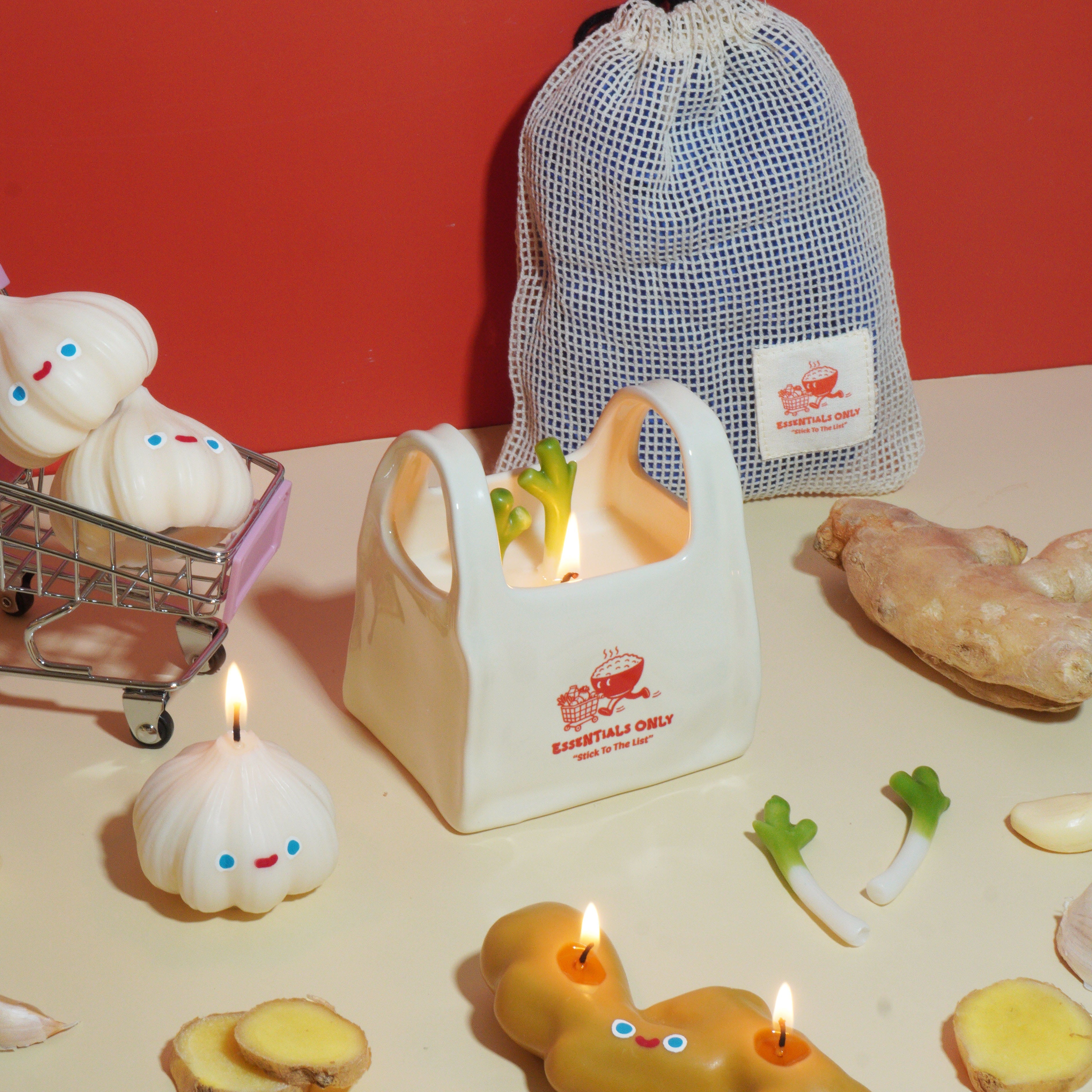 Essentials Only Plastic Bag Container Candle – Ceramic Grocery Bag Decor - ArtketGoods
