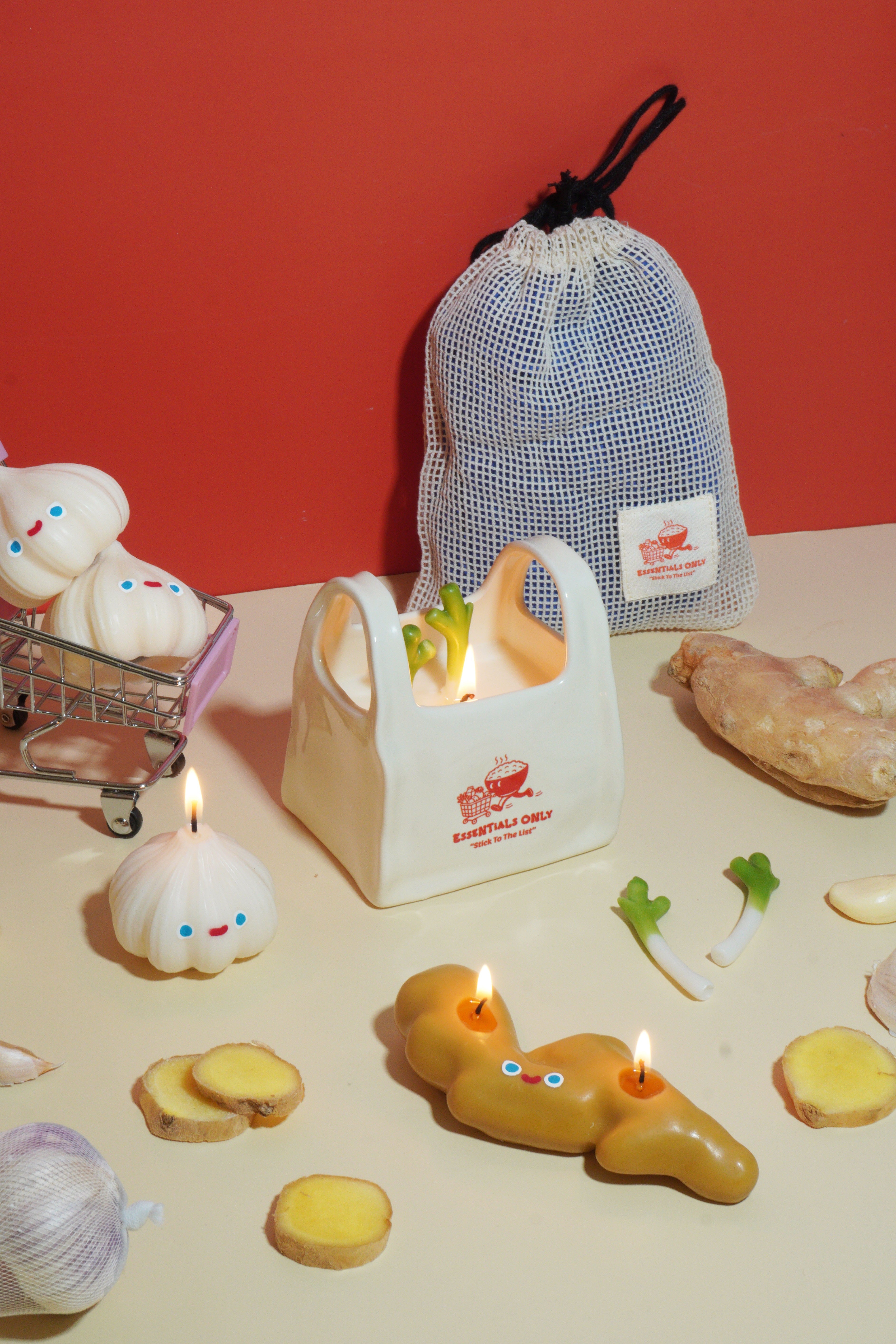 Essentials Only Plastic Bag Container Candle – Ceramic Grocery Bag Decor - ArtketGoods