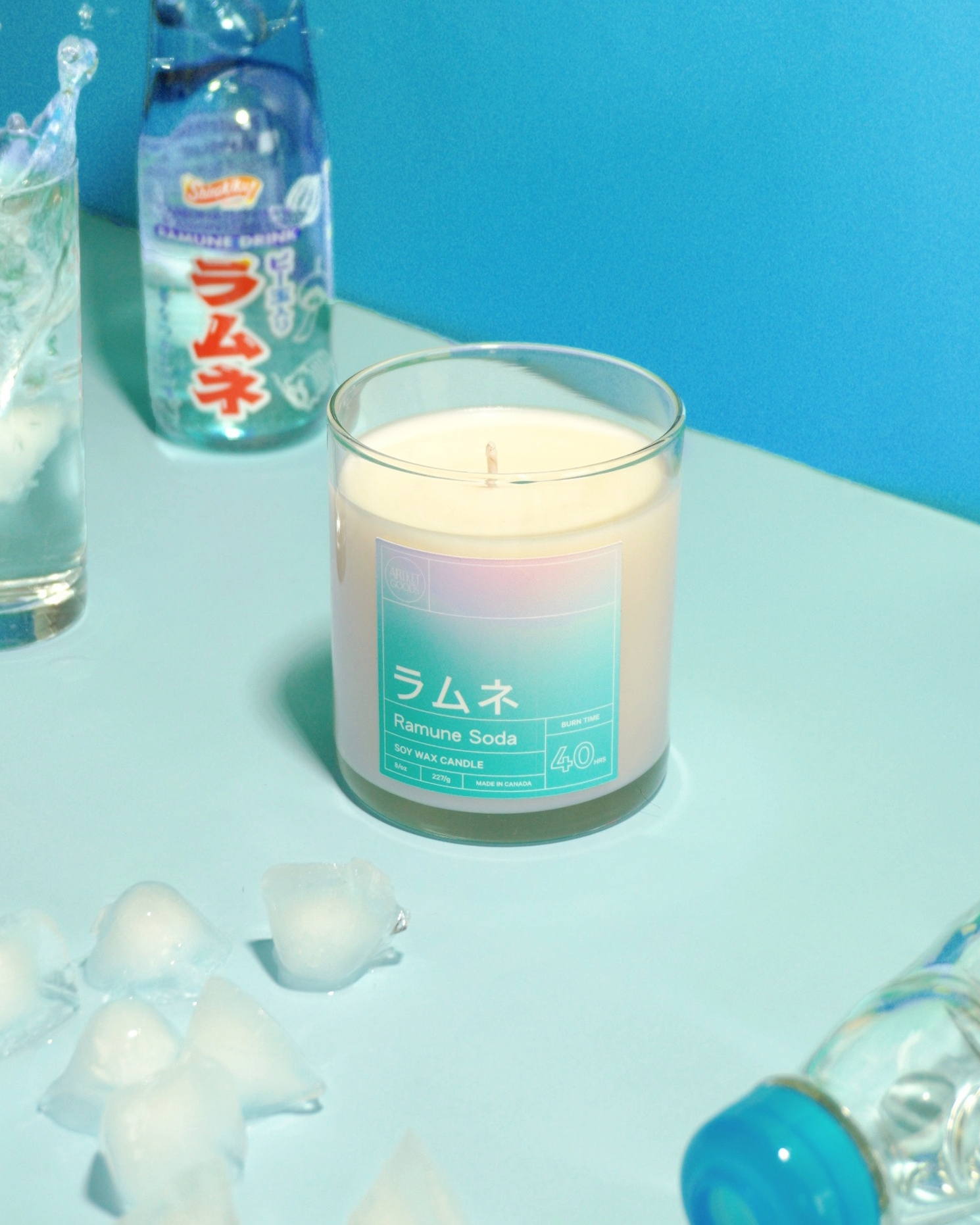 Japanese Ramune Soda Soy Wax Candle | Sweet Lemon-Lime Soda Scented - ArtketGoods