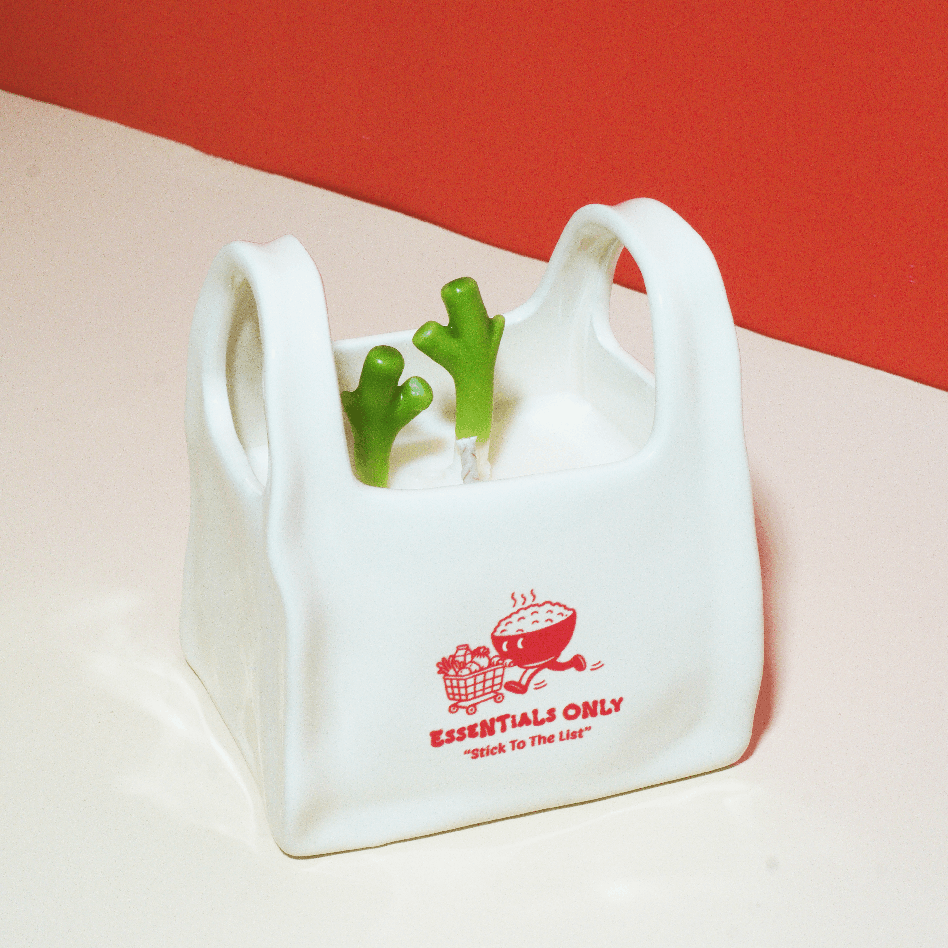 Essentials Only Plastic Bag Container Candle – Ceramic Grocery Bag Decor - ArtketGoods