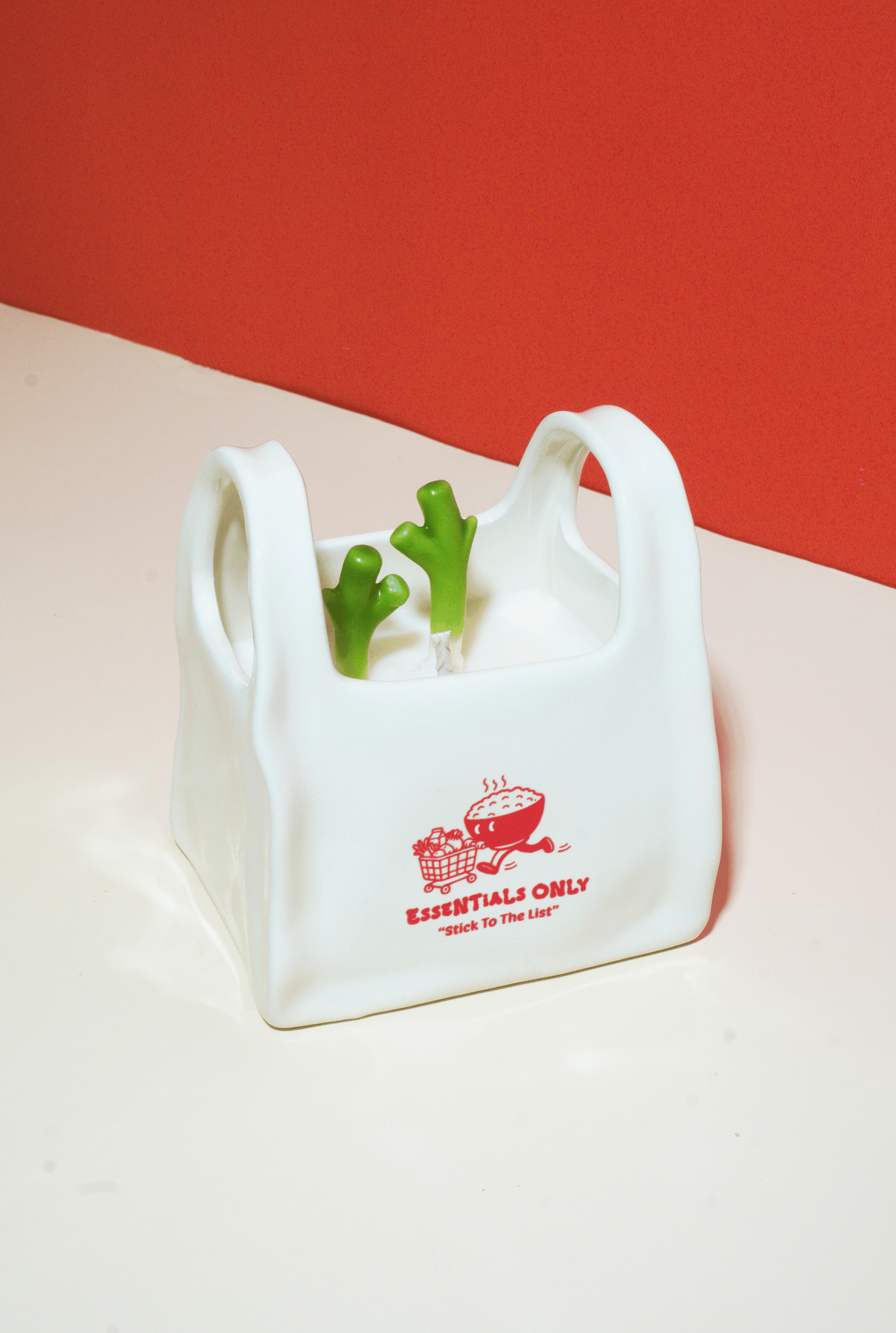 Essentials Only Plastic Bag Container Candle – Ceramic Grocery Bag Decor - ArtketGoods